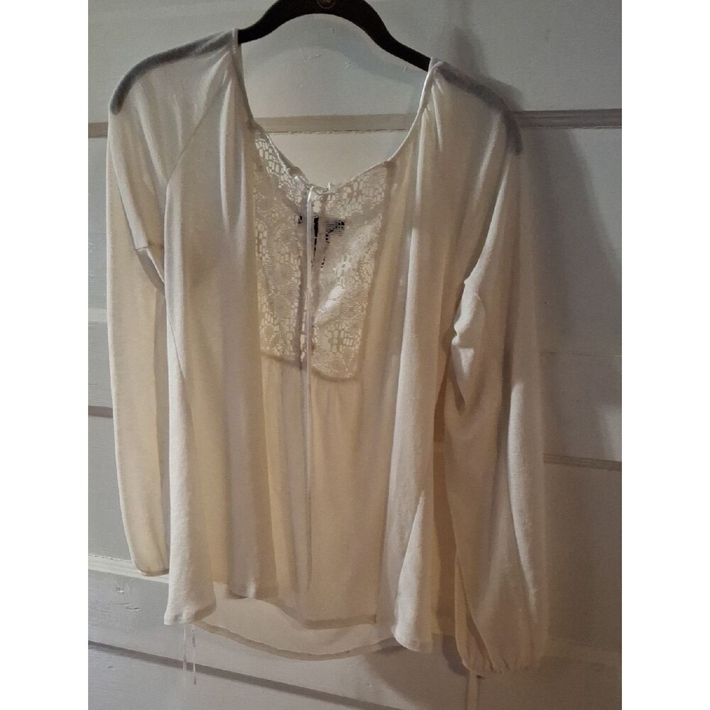 Express Cream Lace Trim Scoop Neck Top (Mis339)